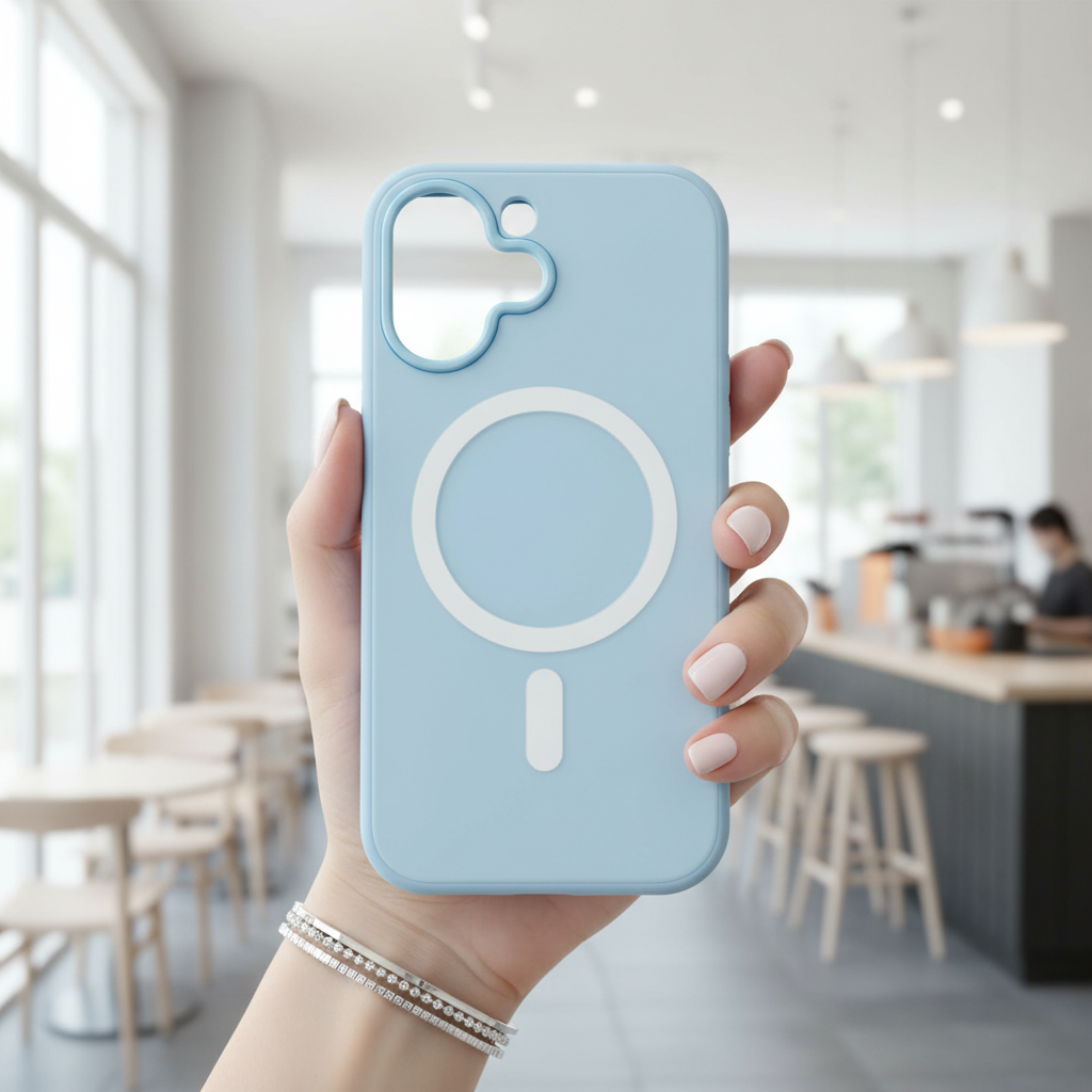 Ocean Blue With White MagSafe Ring Silicone Case - Phone Case For iPhone 16
