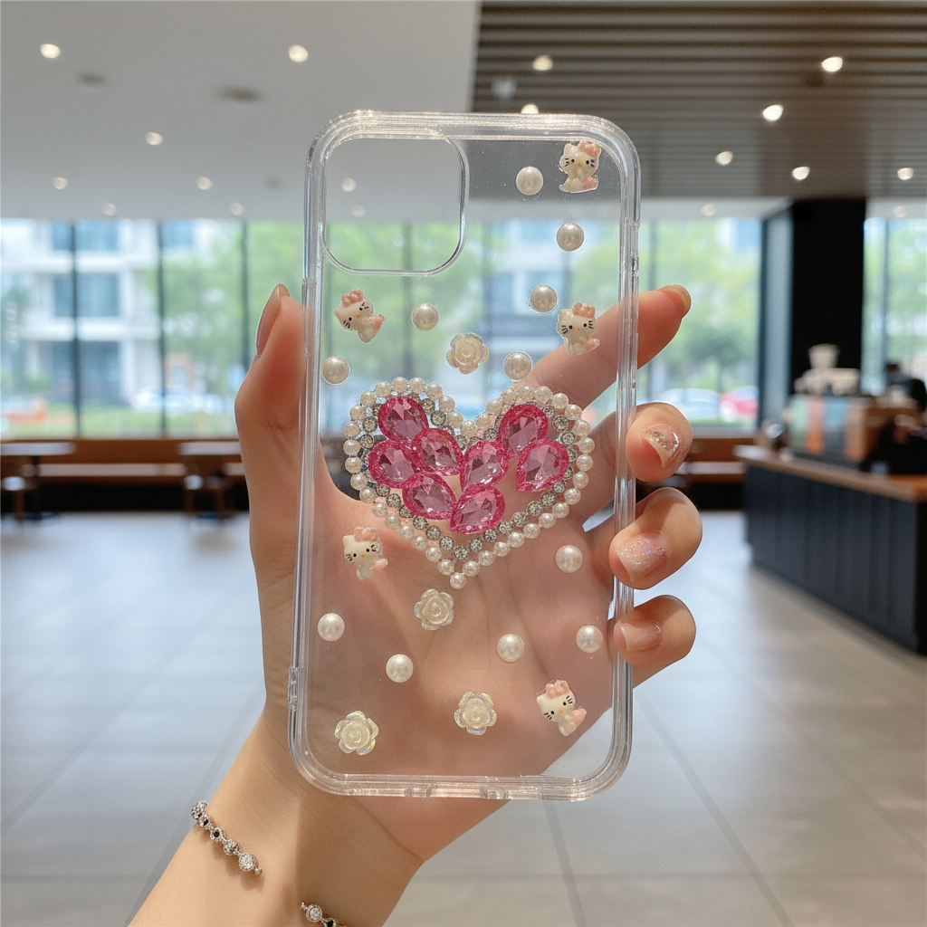 White Peals With Pink Diamond Heart - Phone Case For iPhone 11