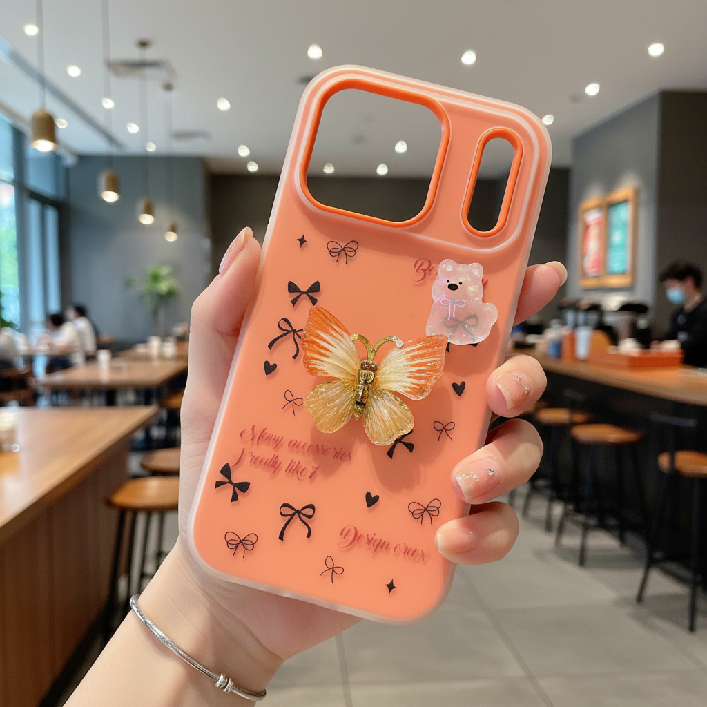 Sunbeam Flutter Aesthetic Luxury Yellow Butterfly & Bear Motif Silicone Phone Case