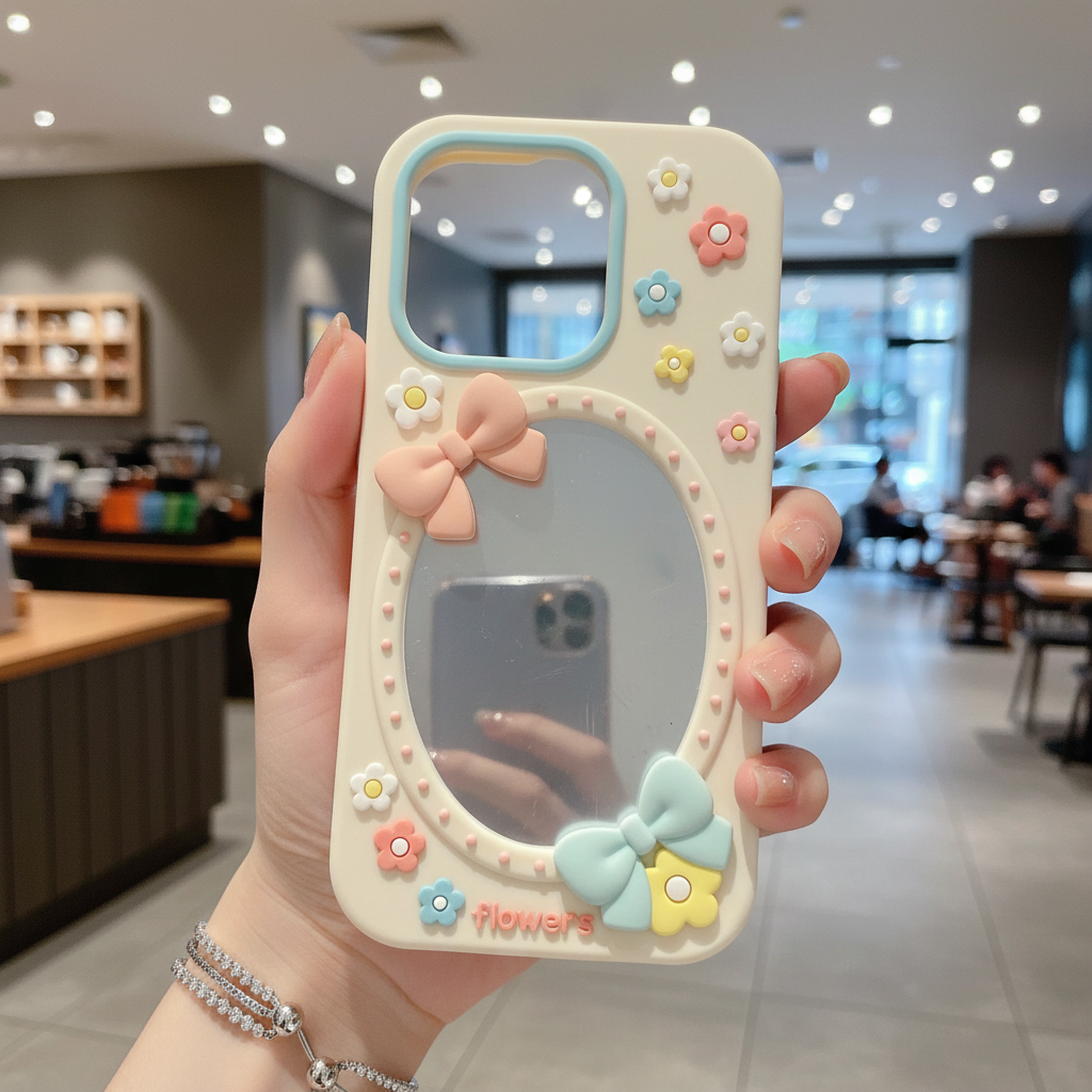 Soft Girl Aesthetic Mirror With Luxury Flower & Bow - Phone Case For iPhone 16 Pro