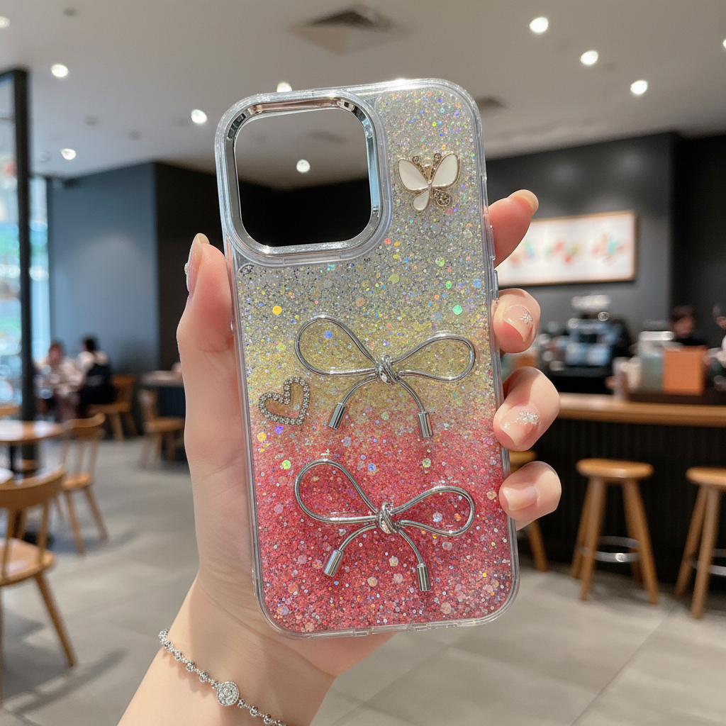 Fairy Bow Dreamy Silver Pink Silicone Phone Case