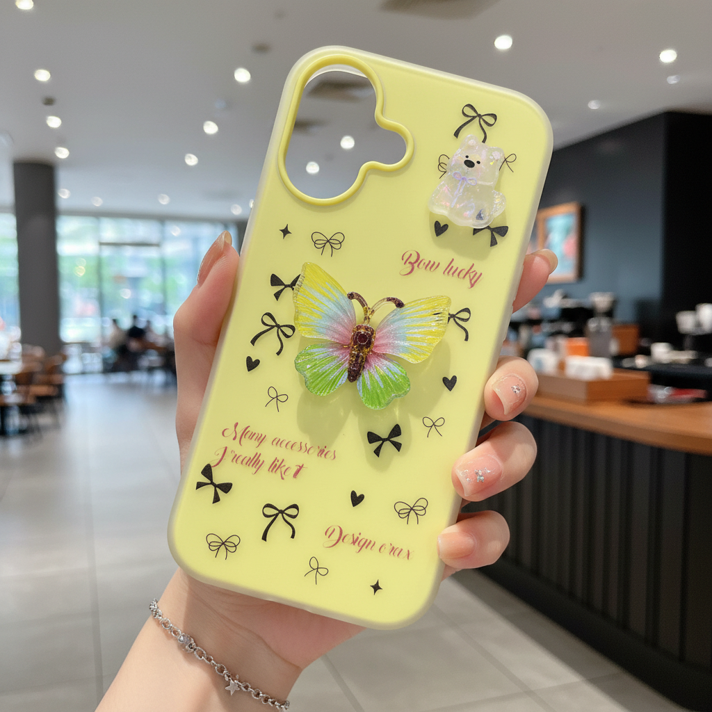 Desert Bloom Butterfly 3D Golden Wing & Blossom Shield Silicone Phone Case