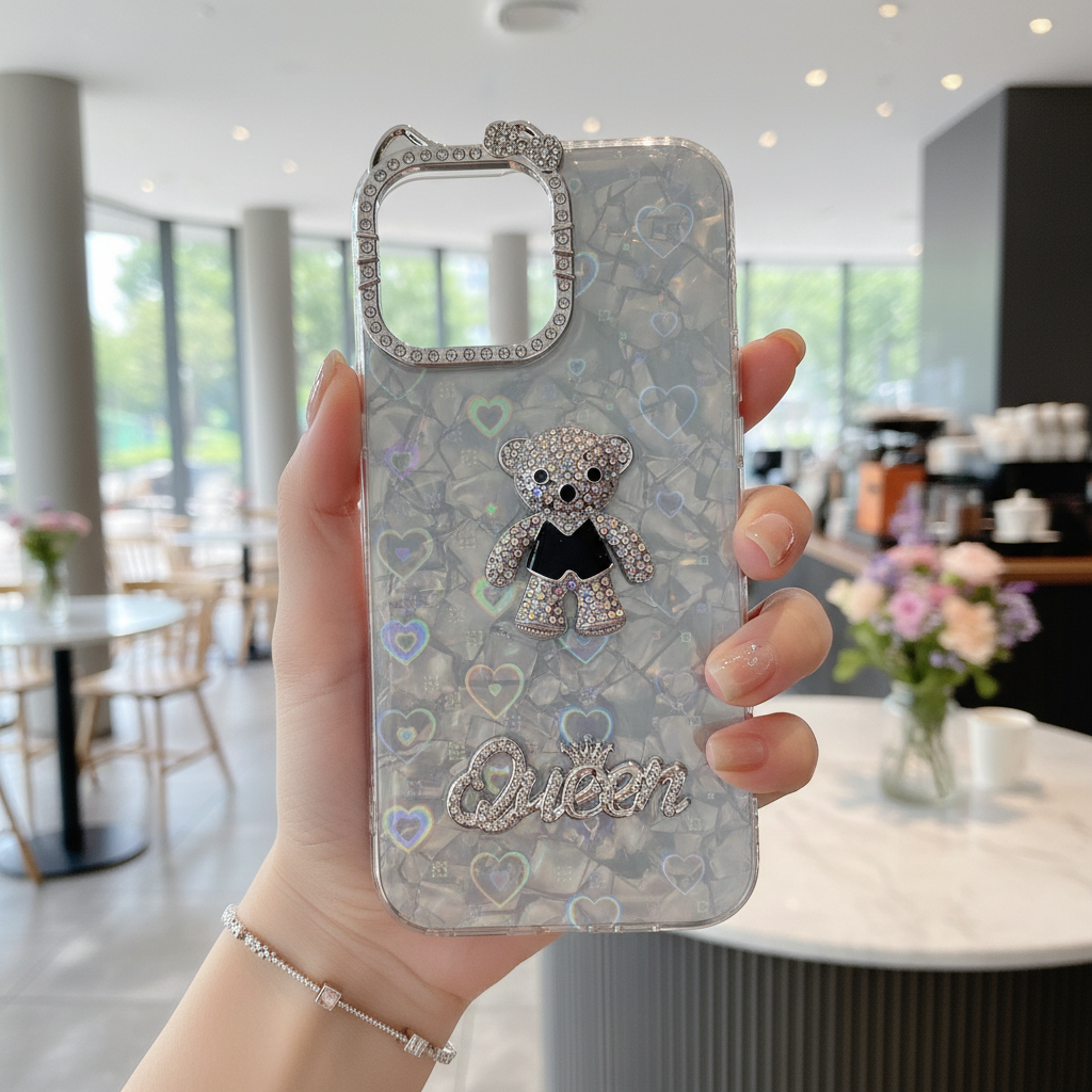 Queen Teddy With Diamond Camera Frame - Phone Case For iPhone 14