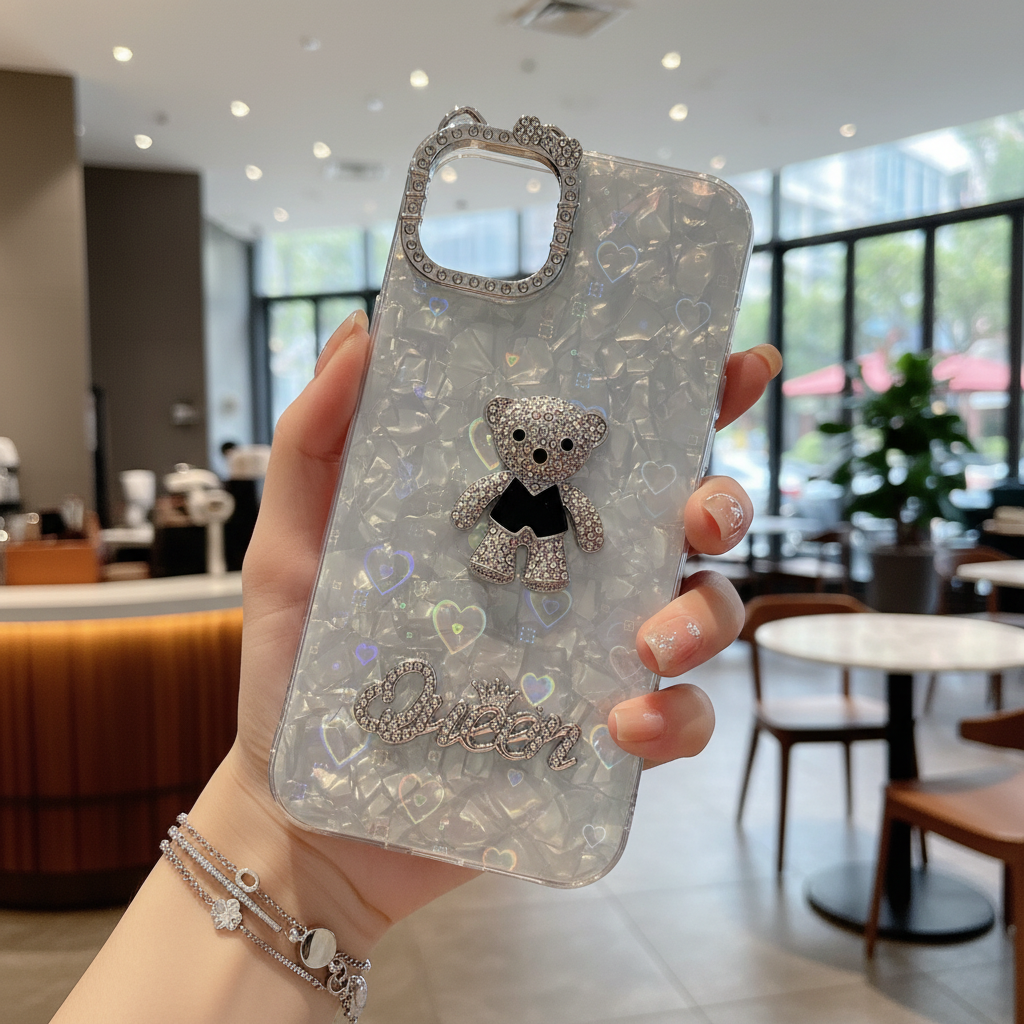 Queen Teddy With Diamond Camera Frame - Phone Case For iPhone 14