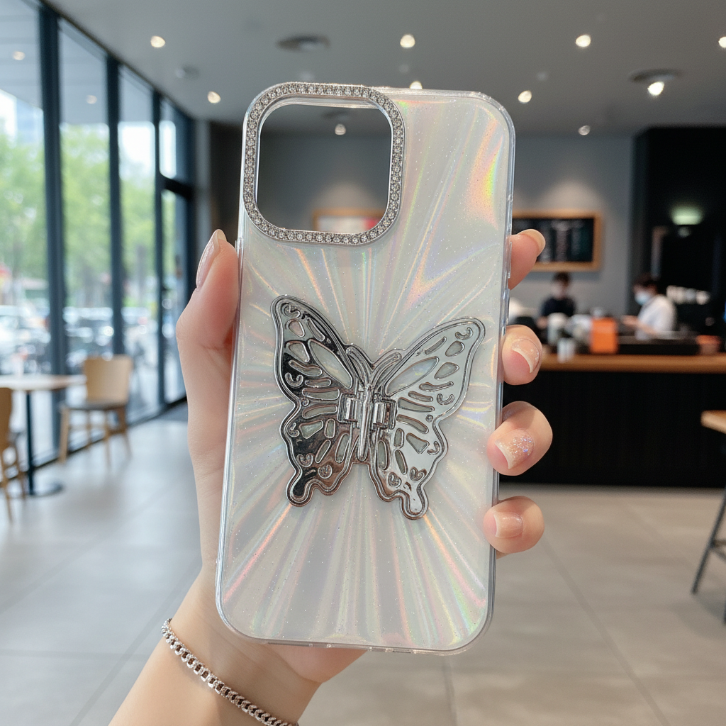Radiant Silver Butterfly Silicone Case - Phone Case For iPhone 16 Pro
