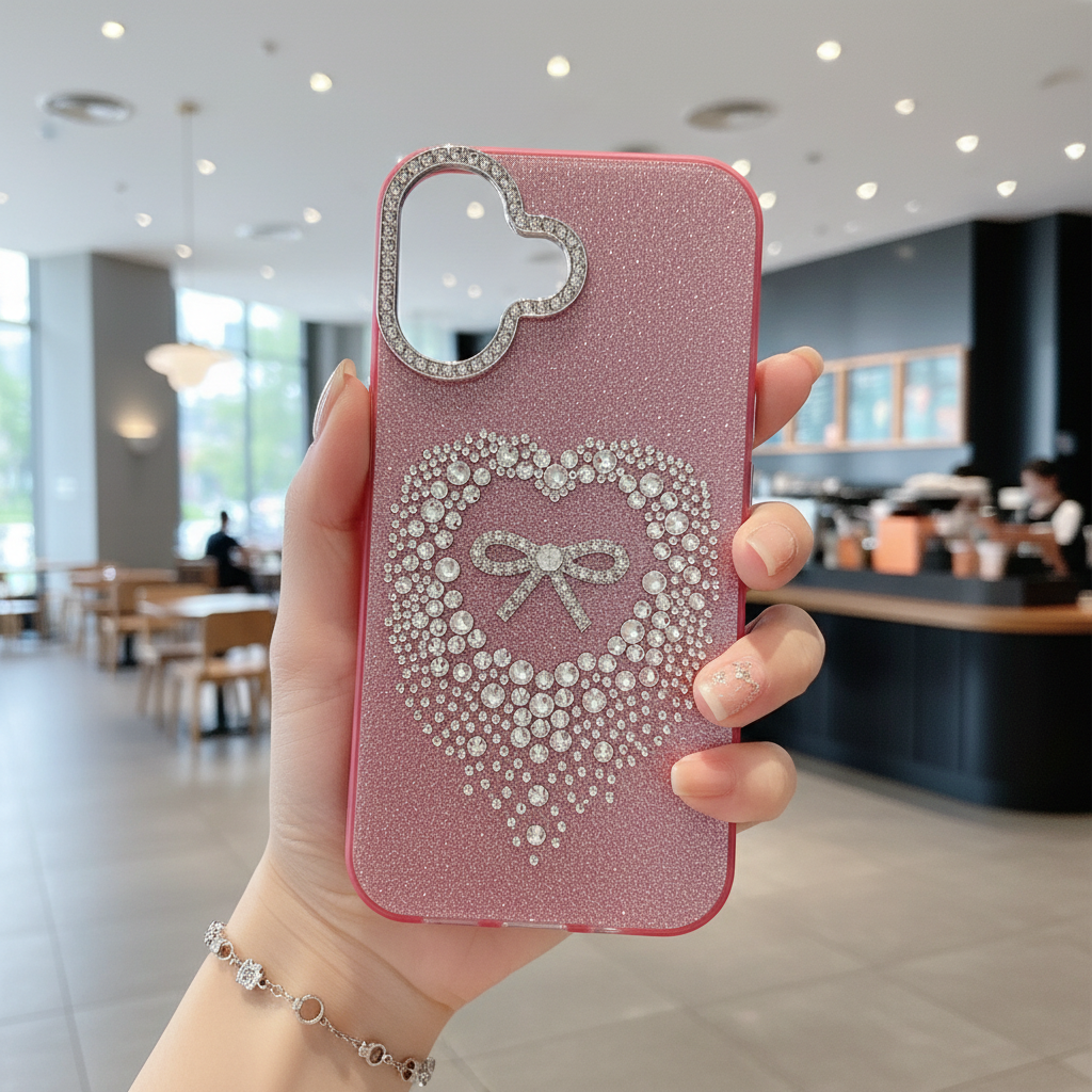 Stardust Heart Shimmer Case - Pink - Phone Case For iPhone 16