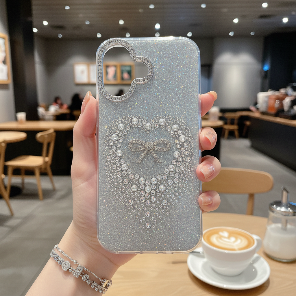 Stardust Heart Shimmer Case - Silver phone case design detail