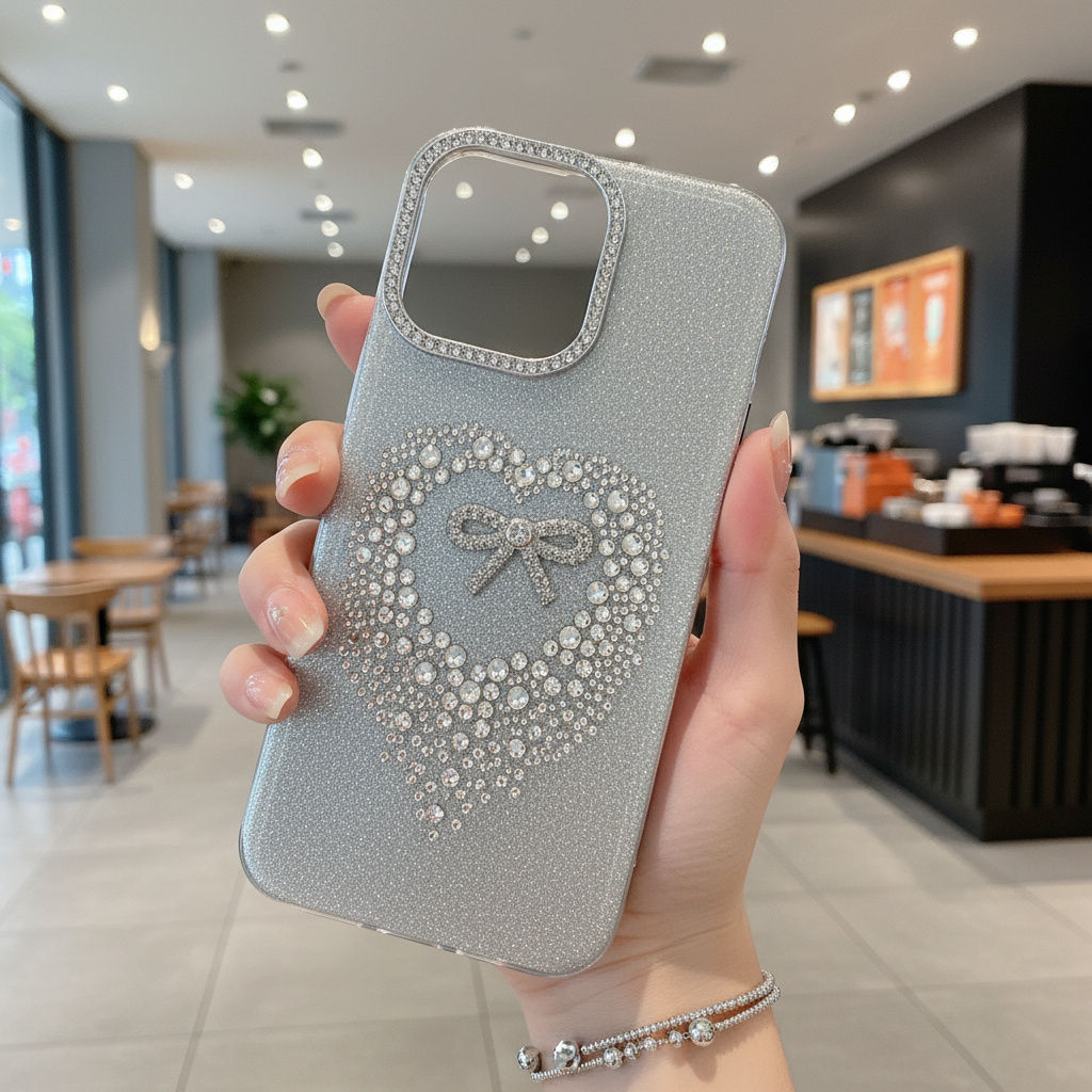 Stardust Heart Shimmer Case - Silver phone case design detail