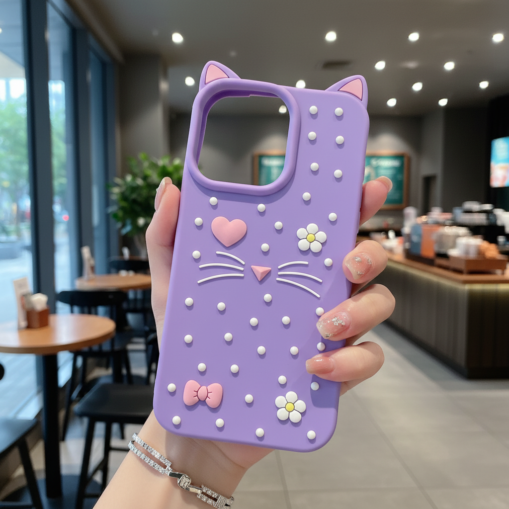 Kitty Whiskers Pearl Decorated Phone Cover - Phone Case For iPhone 15 Pro Max