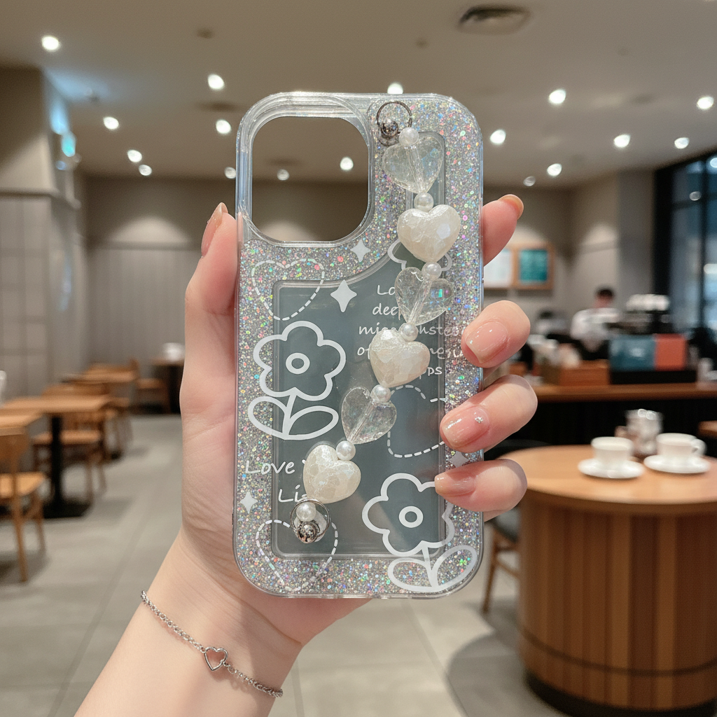 Love Your Life Flower Glitter With Chain Silicon Phone Cases
