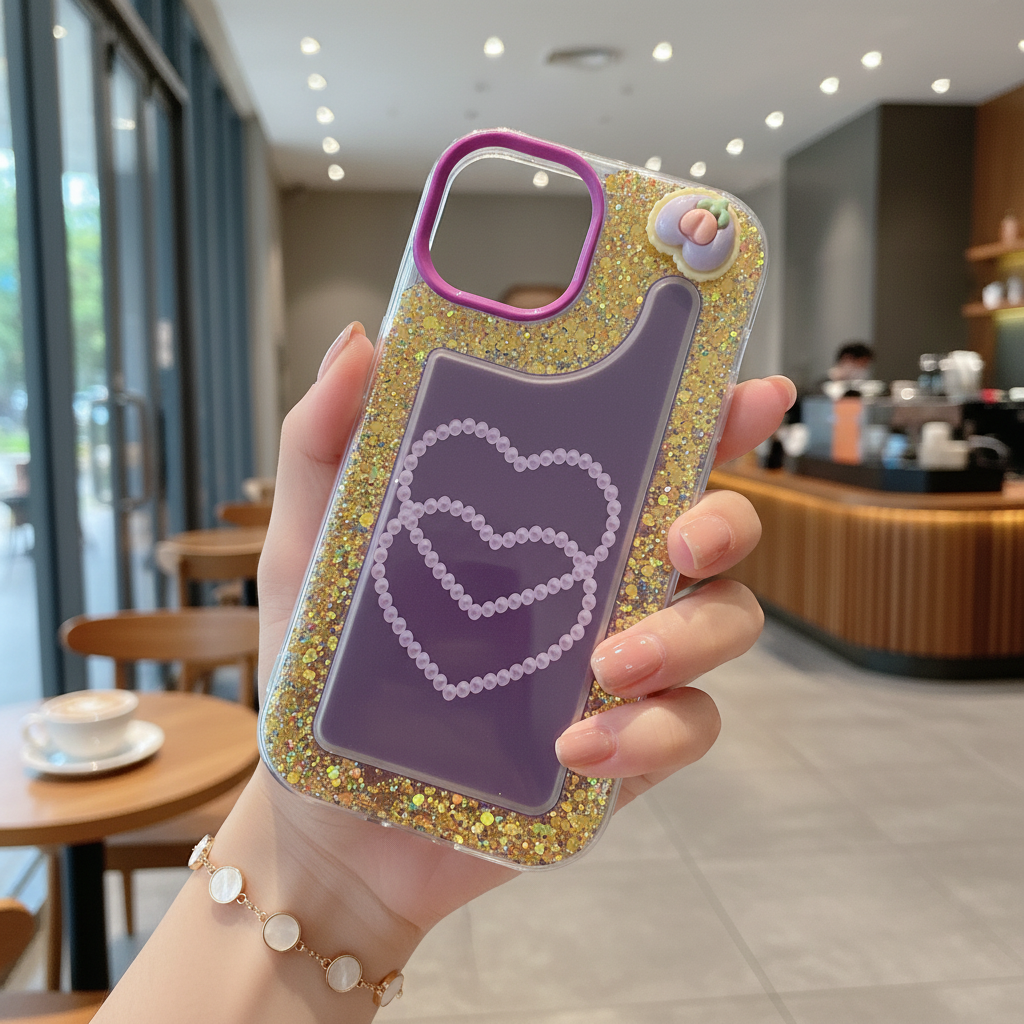 Pink Glitter Diamond Heart - Phone Case For iPhone 12