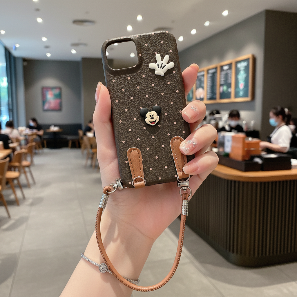 Mickey Mouse Polka Dot Leather Strap - Phone Case For iPhone 14