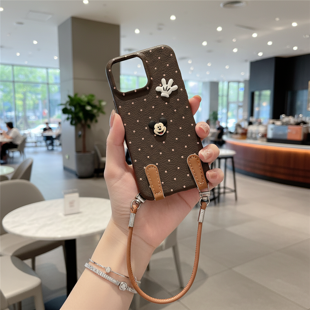 Mickey Mouse Polka Dot Leather Strap - Phone Case For iPhone 14