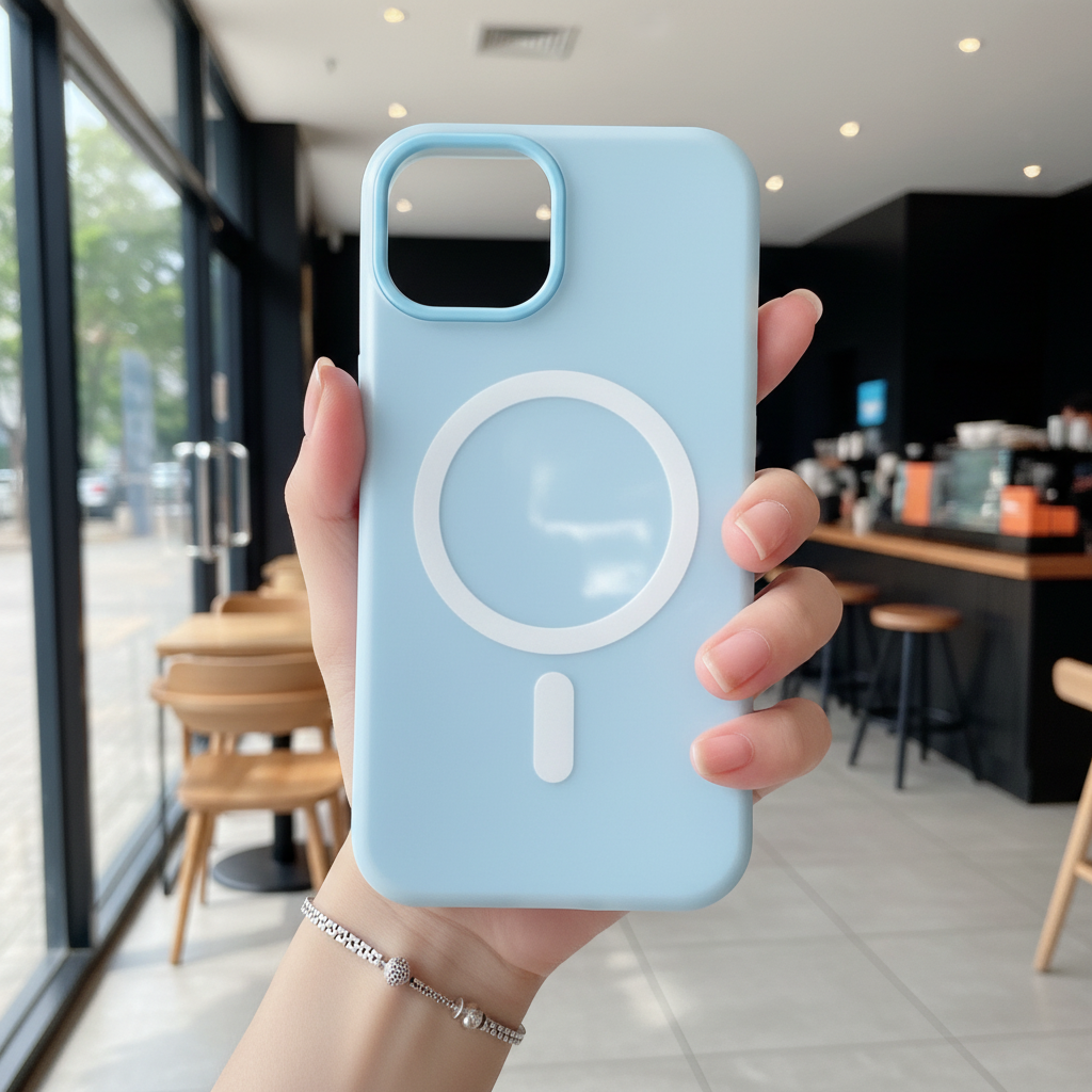 Ocean Blue With White MagSafe Ring Silicone Case - Phone Case For iPhone 14