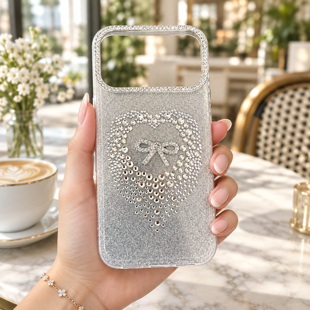Stardust Heart Shimmer Case - Silver - Phone Case For iPhone 17 Pro